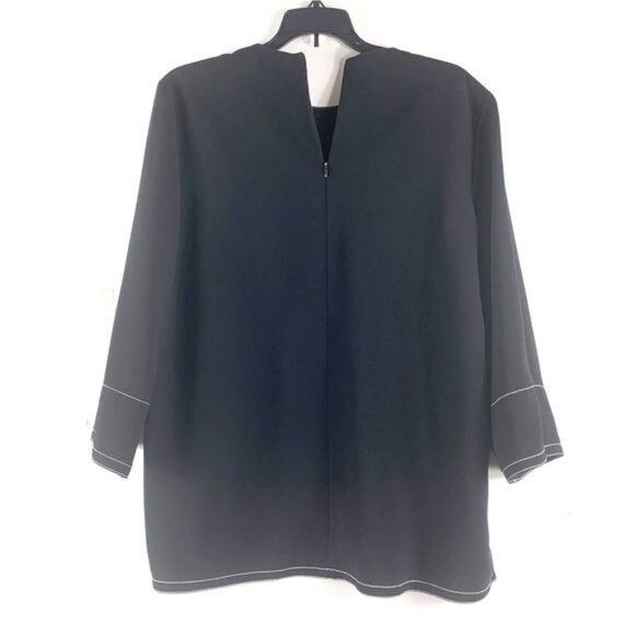 Zara Black Top Slightly Hi-Lo Hem 3/4 Sleeves Shoulder Accent Buttons Size Small - Picture 3 of 5